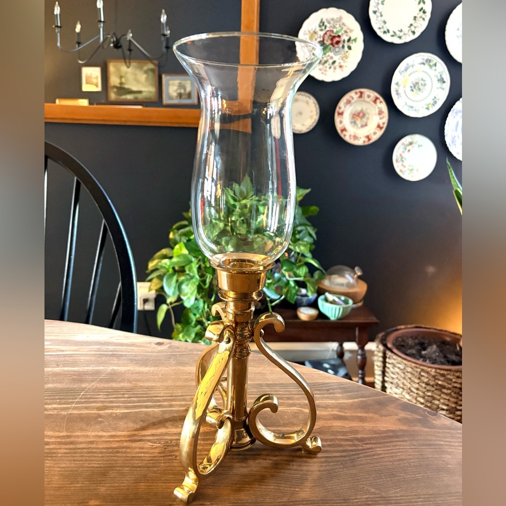 Brass Hurricane Globe Candlestick Holder